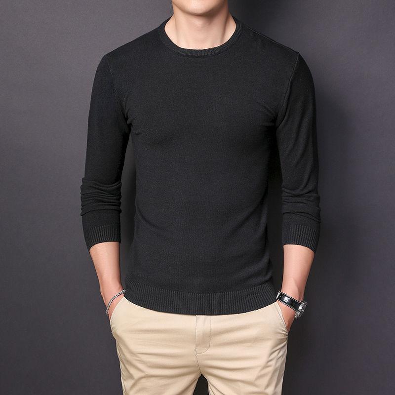 Fall/winter Sweater Men's Korean Pullover Round Neck Solid Color Sweater Thin Bottoming Shirt Low-neck Sweater
