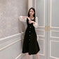 Ladies' Retro Temperament, Small Incense Wind Receiving Waist Thin Mid-length Dress Female Black and White Stitching Long Sleeve Dress