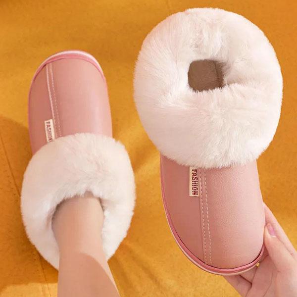 Autumn and Winter Couple Lover's Cotton Slippers PU Leather Waterproof Indoor Household Non-slip Home Warm Cotton Shoes