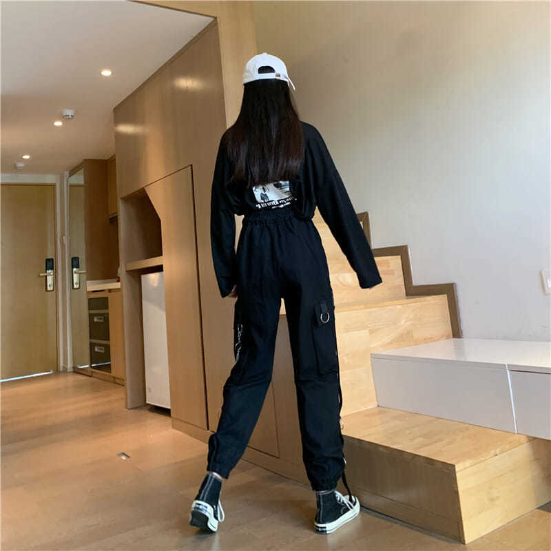 Pants Female Loose and Thin BF Overalls Female Korean Version Ins Harajuku Style Beam Leg Pants Small Wide Leg Black Tide