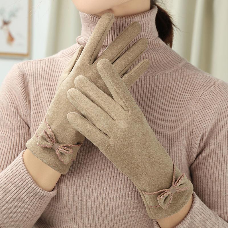 Gloves Ladies Winter Thin Section To Keep Warm Cute Students Touch Screen Cycling Driving Ladies Cold-proof Velvet Gloves