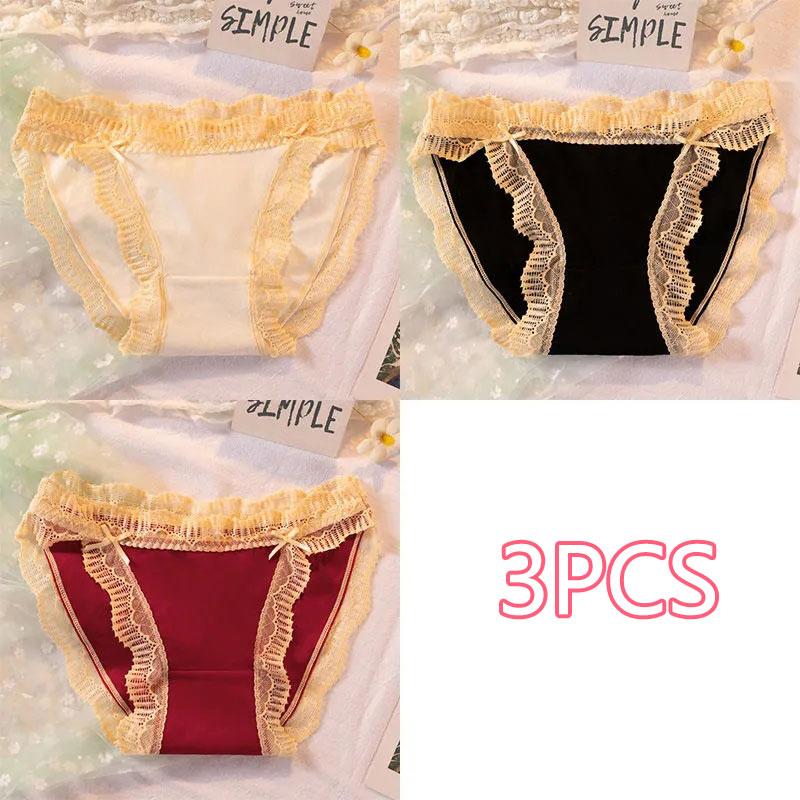 3PCS Cute Girly Lace Panties Antibacterial Cotton Crotch Sexy Panties Breathable Ladies Sweet and Comfortable Briefs