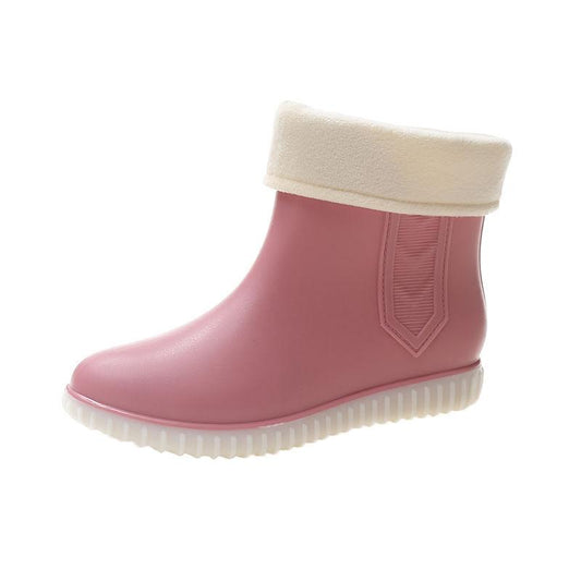 Rain Boots Women's Mid-tube Plus Velvet Waterproof Footwear and Socks Cover Adult Non-slip Kitchen Rain Boots