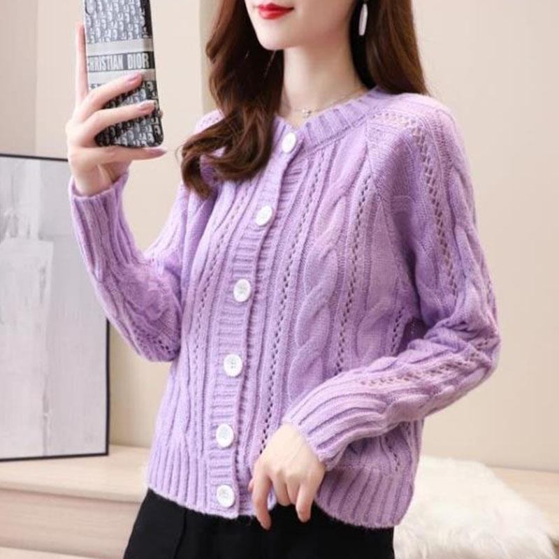 Spring and Autumn Short Cardigan Sweater Wild Hollow Knitted Jacket Fashion Solid Color Women's Top