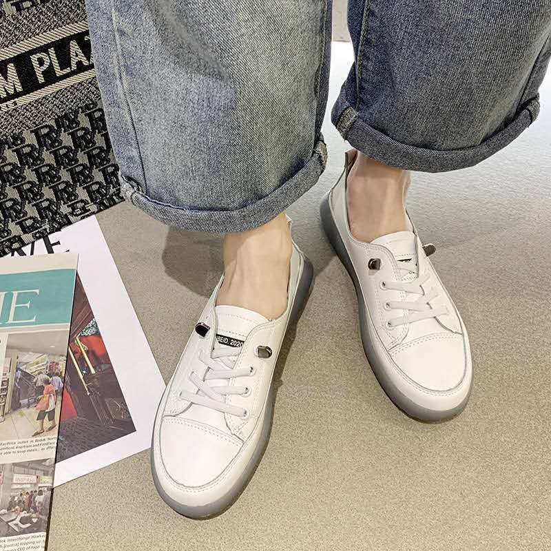 Leather Small White Shoes Female Korean Version One-step Flat-bottomed Casual Shoes Increase In Women's Shoes Xiao Zou Ju Shoes Spring