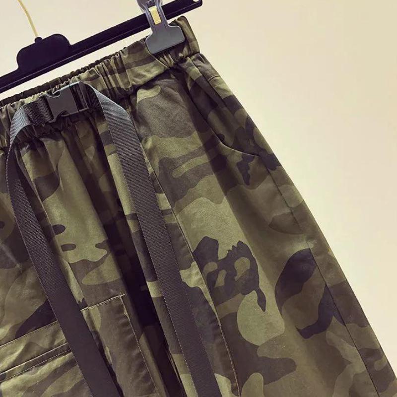 Spring and Summer Cotton Camouflage Overalls Women's High-waist Pants Loose and Thin Plus Size Casual