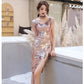 Sequined Evening Dress Female Gas Field Queen Fashion Short Slim Sexy Party Banquet Host Dress