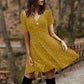 Ladies Casual Elegant V-Neck Short Sleeve Floral Vintage Dress Slim Fit Swing Skirt