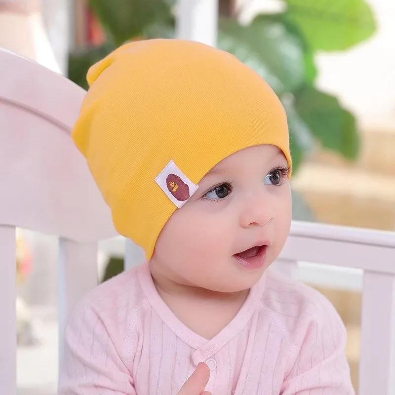 Double-layer Cotton Hats for Babys Solid Color Striped Beanie Hat Newborn Baby Spring Autumn Hat Soft Skin-friendly Sleep Cap