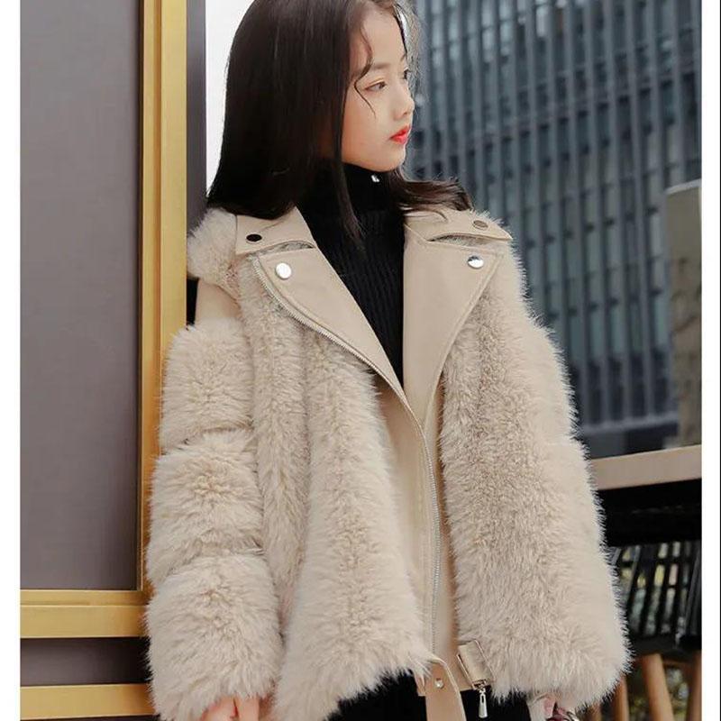 Girls Winter Faux Fur Coat Korean Style Warm and Windproof Jacket