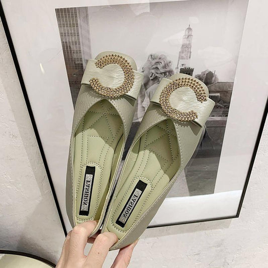 Soft Leather Soft-soled Leather Shoes Women's Flat-soled Work Shoes Shallow Mouth Single Shoes Square Toe Soft-soled Non-slip Casual Shoes