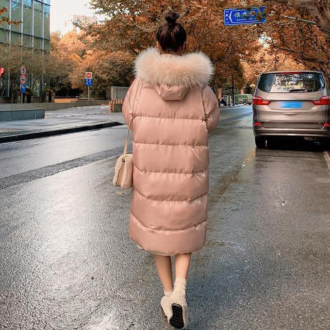 Winter Down Down Padded Jacket Women's Padded Coat, Large Size Loose and Thick Mid-length, Over-the-knee Fluffy Large Fur Collar Warm Winter Jacket