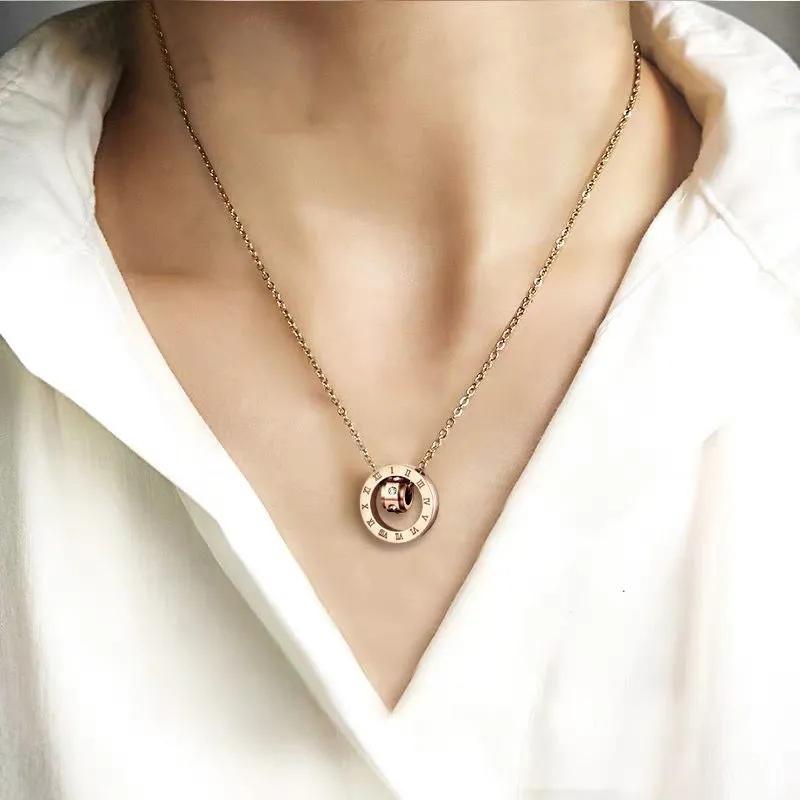 Roman Numerals Necklace Titanium Steel Clavicle Chain Ring Pendant Necklace Chokers for Girls Ersonalized Ornaments Jewelry