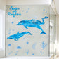 Dolphin Bathroom Bedroom Underwater World Wall Glass Decoration Green Removable Wall Sticker