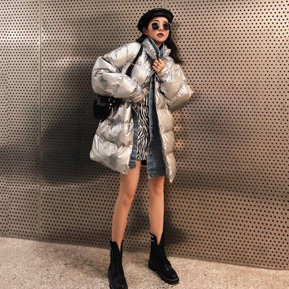 Winter Cotton-padded Clothes Women's Loose Cotton-padded Clothes Mid-length Shiny Padded Jacket Coat Bread Clothes