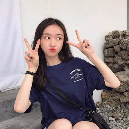 Short Sleeve T-shirt Women Summer Loose Round Neck Top Solid Color