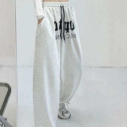 Women's High Waist Hip Hop Jazz Sports Pants Red Casual Leggings Hip-hop Alphabet Wide Leg Sweatpants