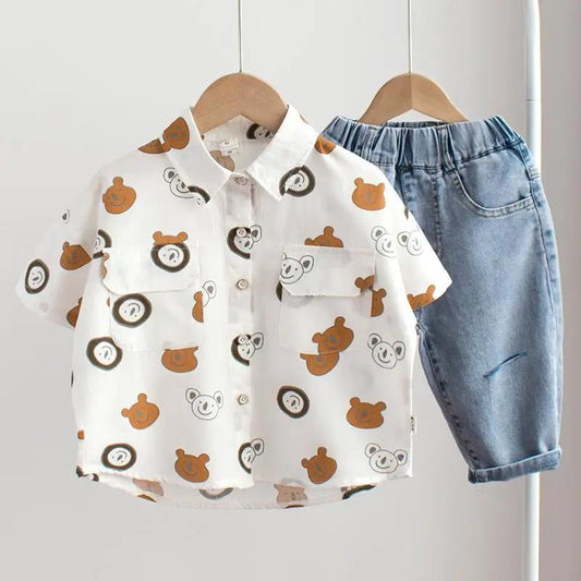 Boy's Short-sleeved Shirt Summer Children's Western Style Cartoon Shirt Baby Children's Clothing Children's Summer Shirt