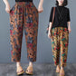 Summer Cotton Retro Print Ethnic Casual Pants Cropped Pants Plus Size All-match Harem Pants Thin Women's Pants