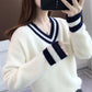 Women's Autumn and Winter Imitation Mink Velvet Thickened Pullover Sweater Women's Short V-neck Loose Long Sleeve Versatile Sweater