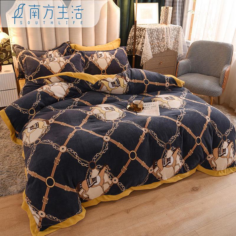 Winter Milk Velvet Four-piece Coral Velvet Thick Duvet Cover Double-sided Flannel Bedding