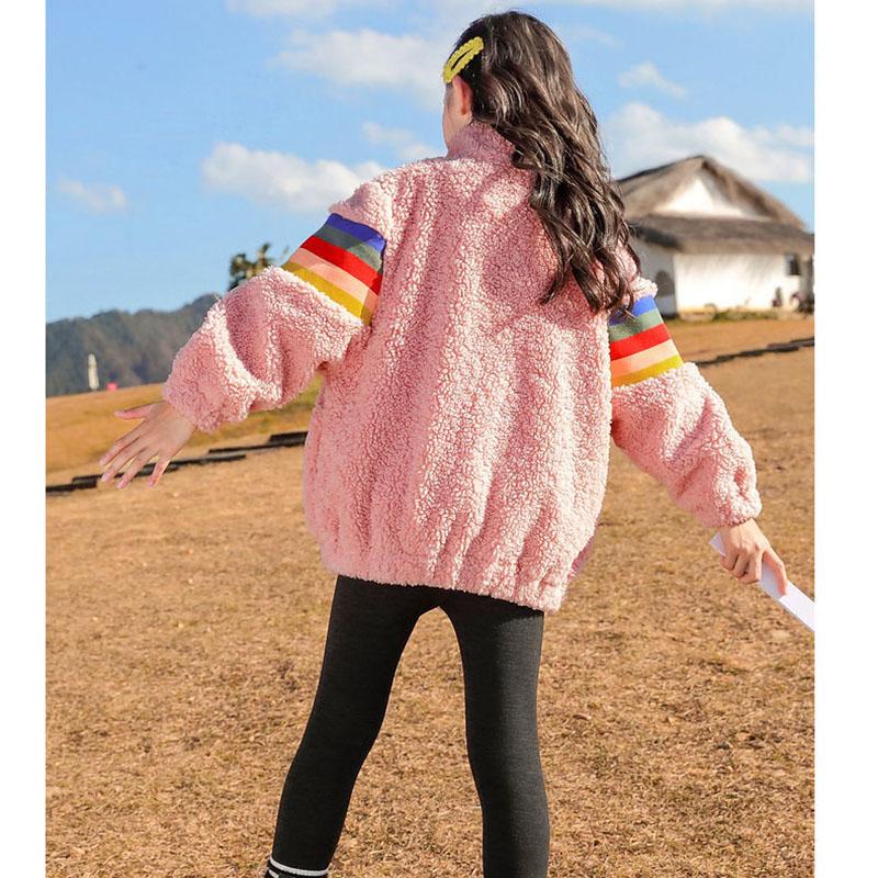 Girls' Jackets Autumn and Winter Clothes Lamb Wool Plus Velvet Thick Warm and Windproof Jacket
