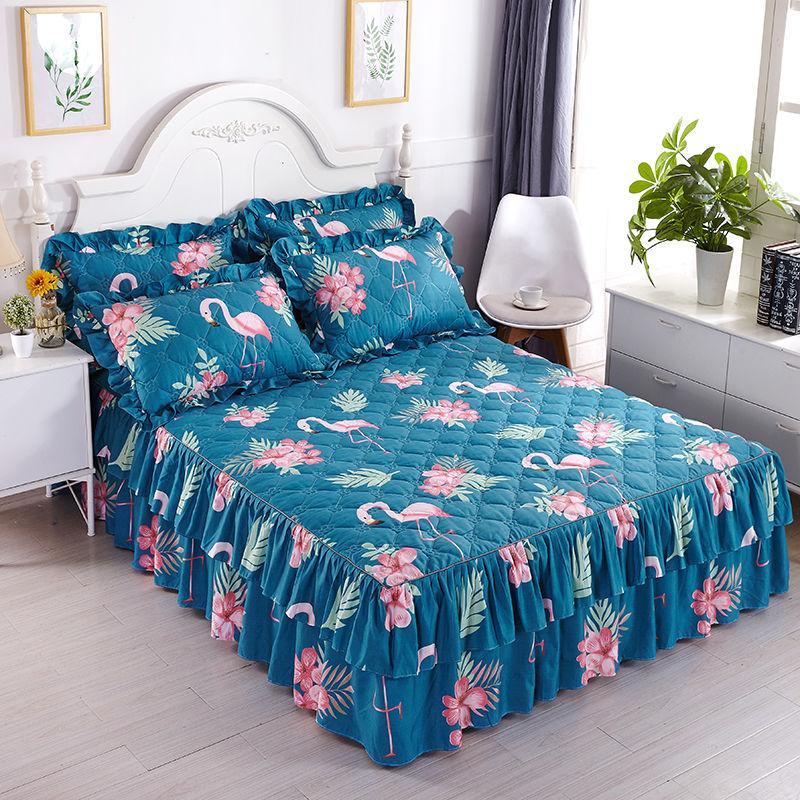 3pcs/set  Korean Style Princess Wind Bed Skirt Bedroom Thick Cute Bed Sheet Large Double Cotton Bed Sheet