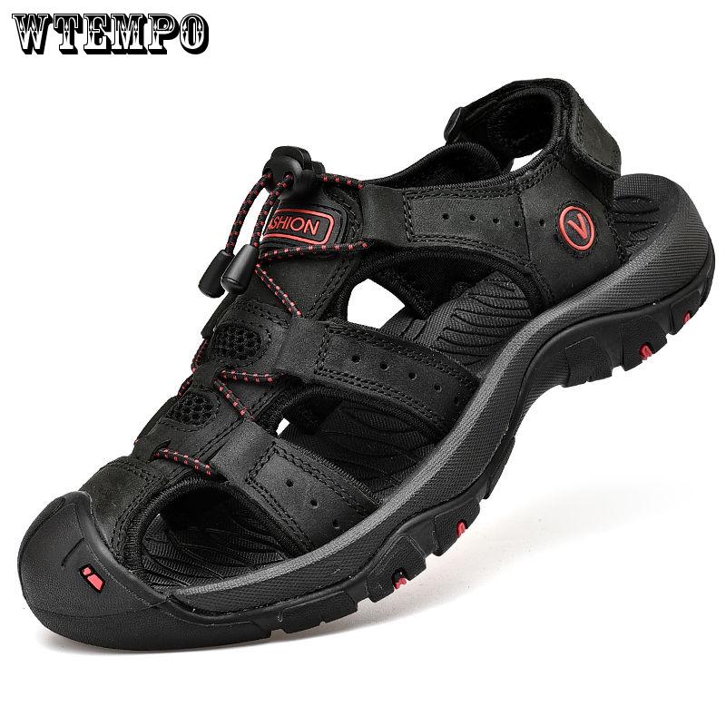 Casual Shoes Fashion Footwear Sandals Men Breathable Beach Real Leather Big Size
