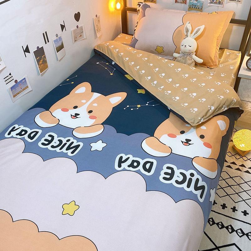 Cartoon Bed Three-piece Set Cute Quilt Cover Children Sheets Student Dormitory Bedding