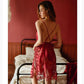Women's Embroidered Pajamas Dresses Two-piece Summer French Style Sexy Lace Hollow Suspender Nightdress Slit Show Back Sexy Homewear