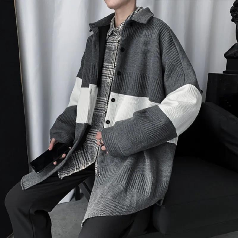 Sweater Cardigan Coat Men's Loose Stitching Color Thickened Knitted Cardigan Coat Warm and Comfortable Breathable Men's Sweater