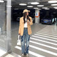 Letter Stitching Denim Trousers Women's Contrast Color Early Spring Casual Fashion Trend All-match Show High Leg Length