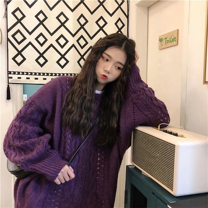 Spring   Autumn Women's Loose Casual Fashion Pullover Jacket Knitwear Top Mid-length Outer Sweater