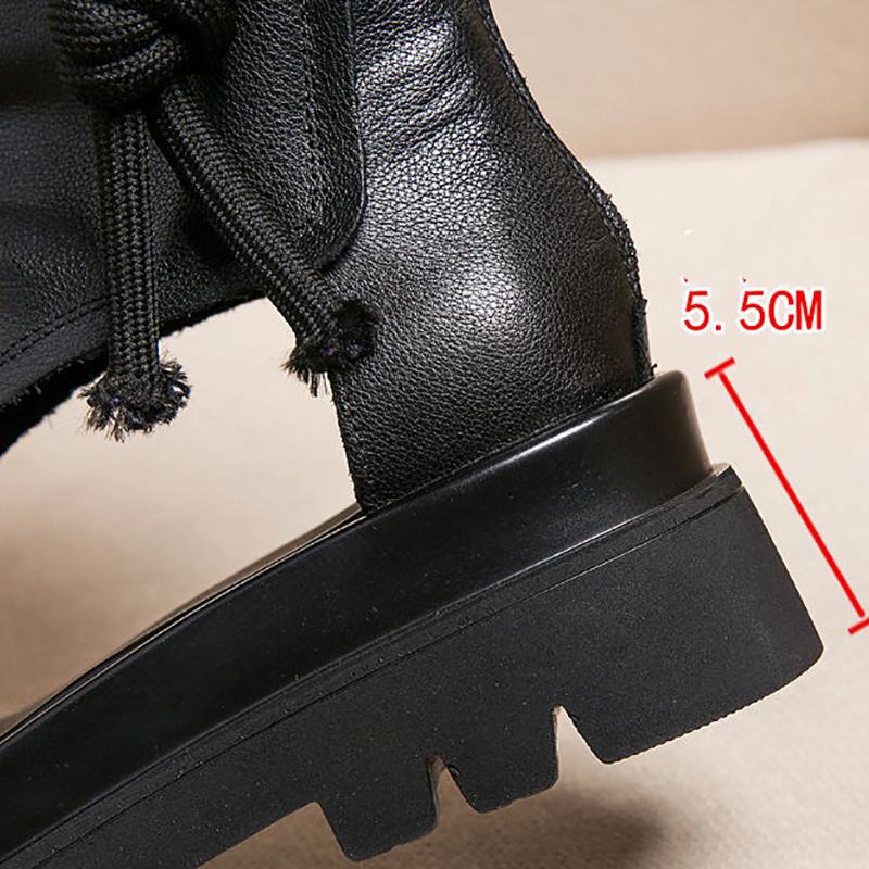 Women's Soft Leather Flat Sandals Platform Fish Mouth Sandals Mid-heel Casual High-top Roman Shoes