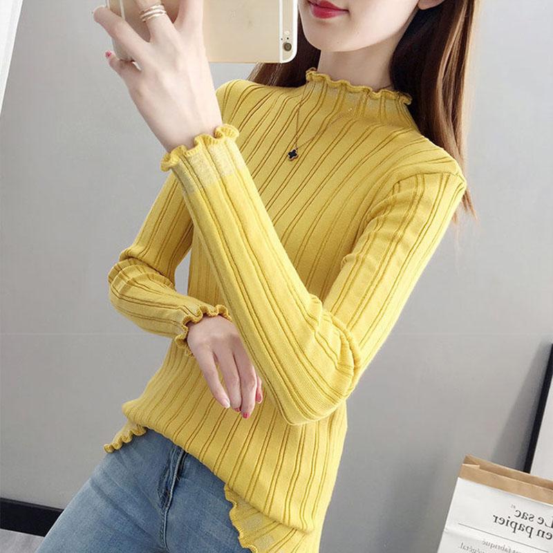 Autumn and Winter Knitted Casual Sweater Long-sleeved Slim-fit Pullover Bottoming Shirt Half High Neck Women's Sweater