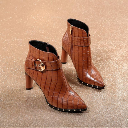 Women Buckle Ladies Faux Warm Boots Ankle Boots High Heels Martin Shoes Woman Warm Boots