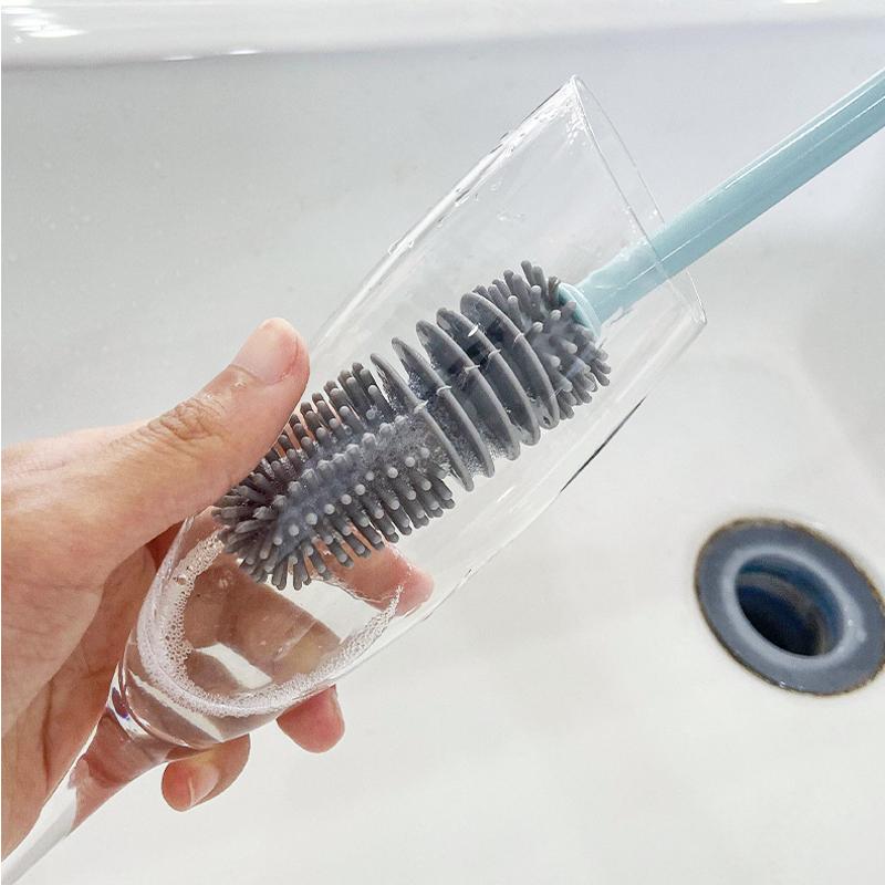1/3pcs 360-degree Long-handled Silicone Baby Bottle Brush, Long-handled Glass Cleaning Brush, Household Cleaning Brush, Kitchen Brush, Baby Bottle