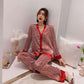 Women's Pajamas Suit V Neck Design Luxury Pajama Set Cross Letter Print Sleepwear Silk Satin Home Clothes Plus Size Nightwear