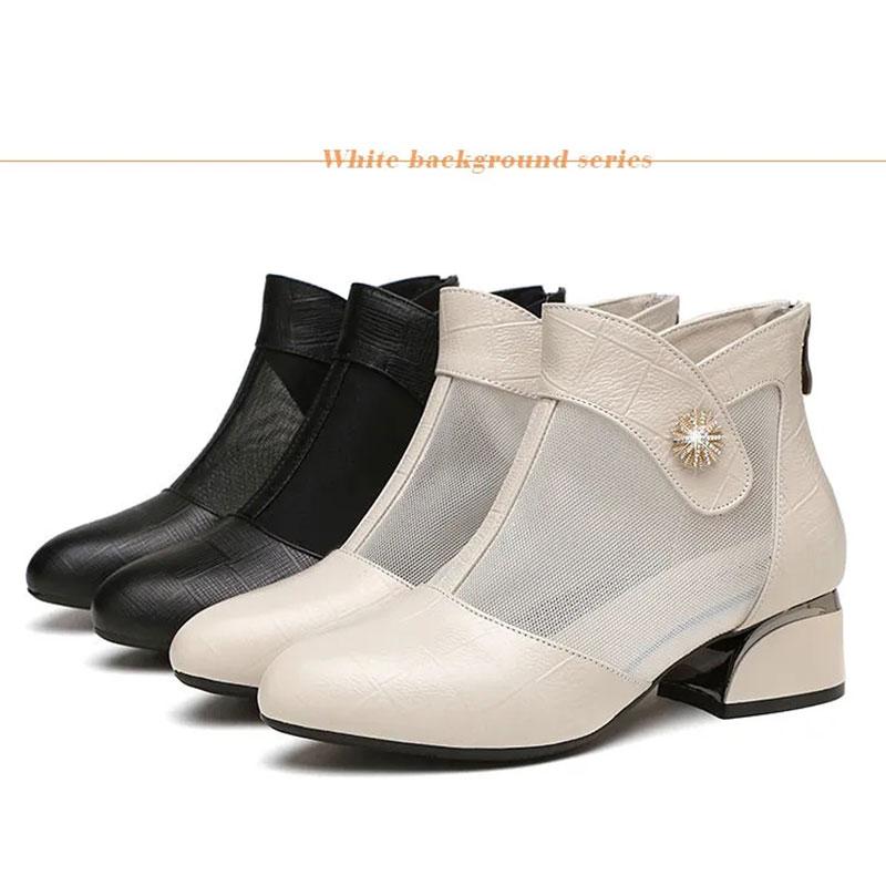 Women's Spring and Summer Thick with Hollow Breathable Mesh Toe Cap Sandals Women's Casual Shoes Work Shoes Sandals Boots Mid-heel Shoes Wedding Shoes