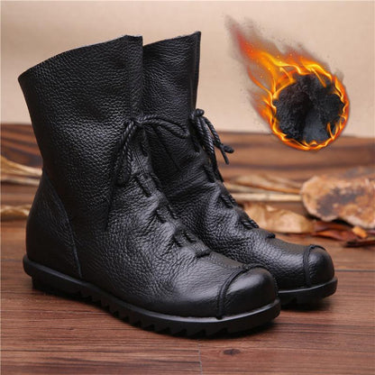 Genuine Leather Women Boots with Fur Soft Cowhide Women's Winter Shoes Ankle Boots