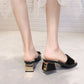 Korean Version  High-heeled Slippers Women's Summer Wear Mid-heel Sandals Fashionable  Versatile Thick-heeled Slippers