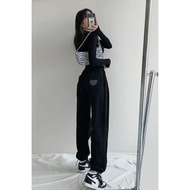 Love Label Drawstring Drawstring Pants Women Thick Loose Casual Sports Pants High Waist Straight Leg Pants Ins Tide