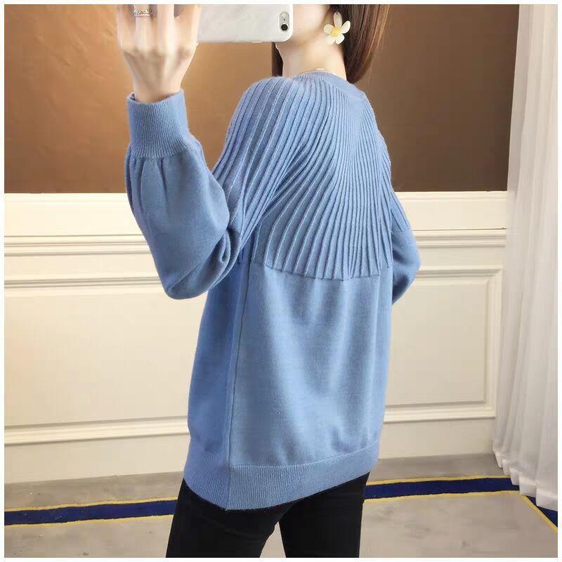 Spring and Autumn Loose Round Neck Sweater Fashion Knit Casual Bottoming Shirt Pure Color Simple Female Top