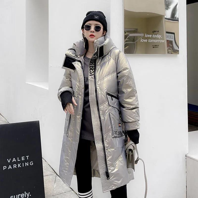 Matte Down Jacket Mid-length Women's Loose Hooded White Duck Down Warm Student Jacket