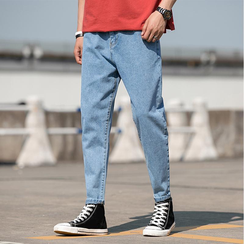 Straight Loose Jeans Men's Versatile Thin Trousers Male Students Summer Cropped Trousers