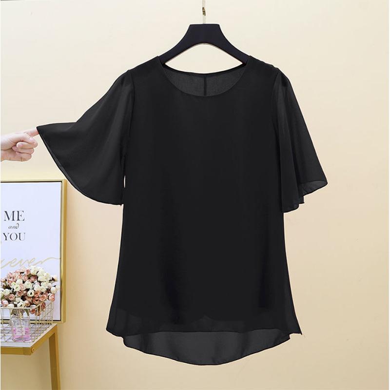 Large Size Chiffon Shirt Women's Short-sleeved Mother's Clothes Loose and Thin Maternity Clothes Tops Round Neck Bottoming Shirts