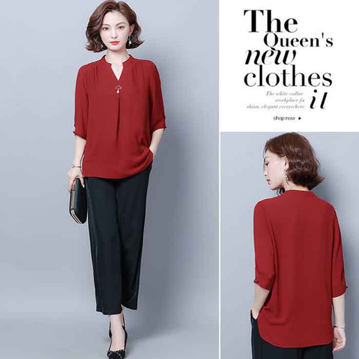 Chiffon Top Women's Mid-sleeve Mother's Summer Dress Fashionable Western Style Loose Plus Size Shirt