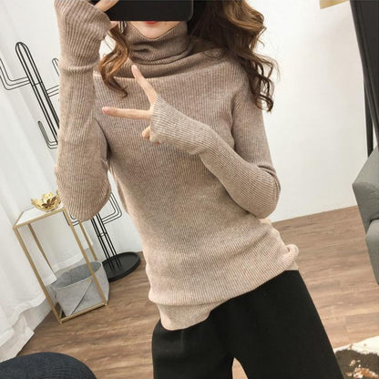 Pofulove Female Turtleneck Pullover Sweater Long Sleeve Winter Warm Thick Knitting Sweater jumpers