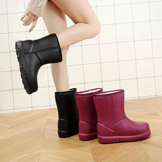 Snow Boots Women's Non-slip Warmth and Waterproof Rain Boots EVA Kitchen Plus Velvet Cotton Shoes Student Boots