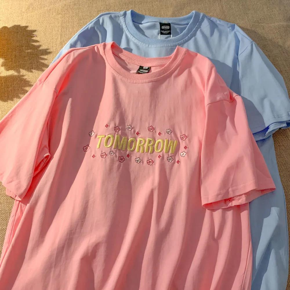 Women Round Collar Summer Cartoon Embroidery Loose Short Sleeve Casual Simple All-match T-Shirt